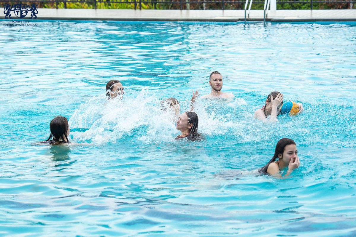 Winter Camp students and staff taking part in a swimming activity